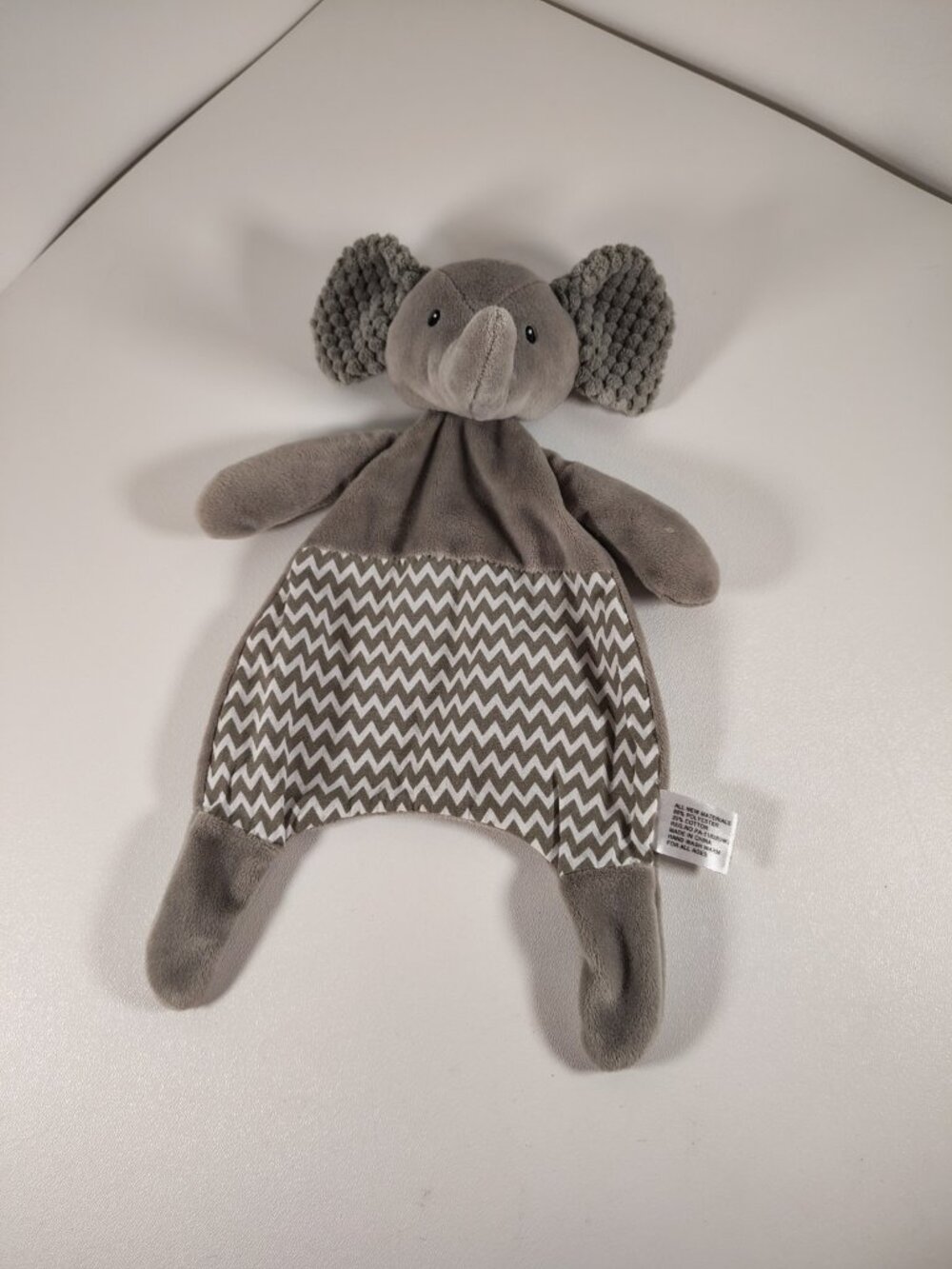 Creative Co-op Elephant Plush Lovey Gray Chevron Security Blanket Nursery Toy